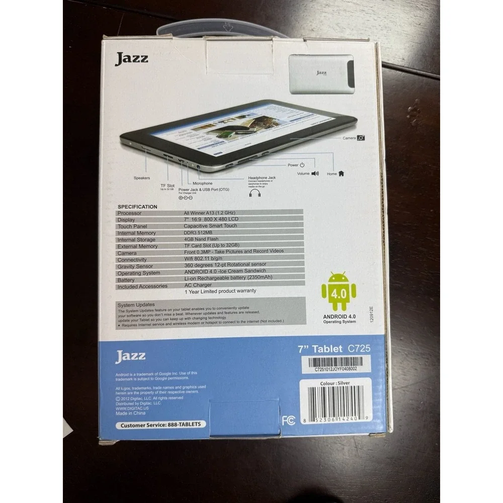 Jazz UltraTab C725 7-Inch Android 4.0 Tablet with 4GB Flash and 512MB RAM
